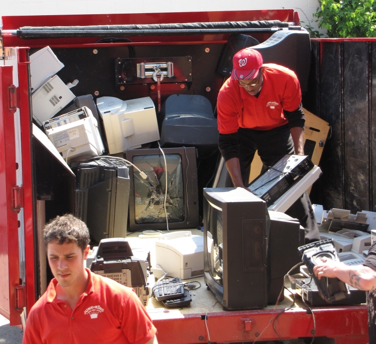 electronic waste tvs hauled on truck in washington dc