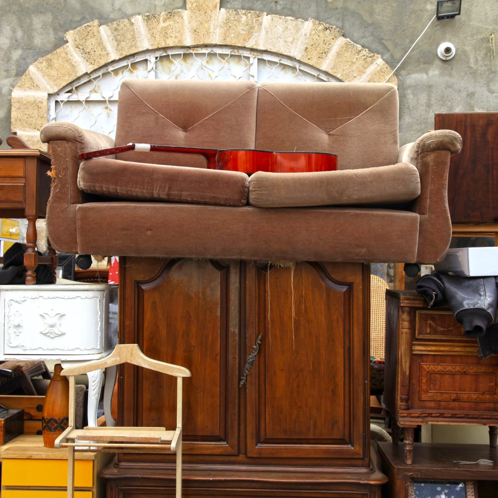 Old furniture and other staff at Jaffa flea market district in Tel Aviv-Jaffa, Israel.